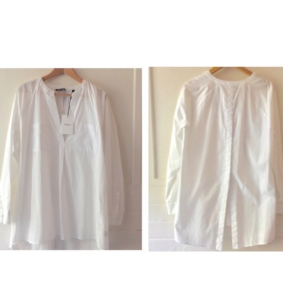 NEW Theory White Cotton Button Back Popover Tunic High/Low Hem Split Back Large - Picture 15 of 15